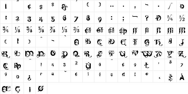 GargoilICG Regular  glyph index