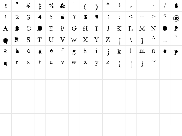 Pudmonkey ShrapnelFree Regular  glyph index