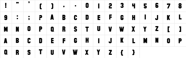 Hollywood Hills Bold  glyph index