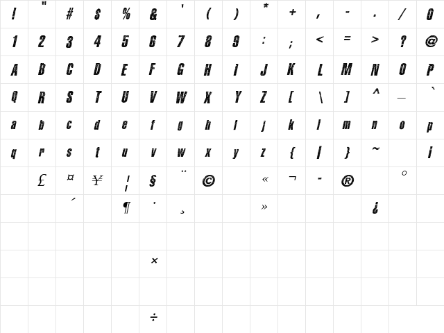 Momento Mori Italic  glyph index