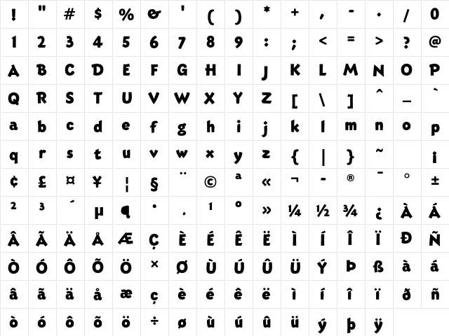 Eborg ITC Std Regular  glyph index