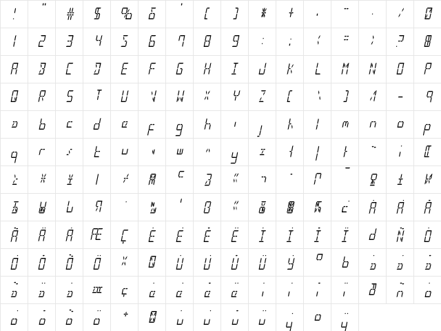 LED Sled Condensed Italic Condensed Italic  glyph index