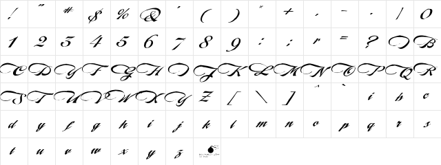LHF Marie Script Classic Regular  glyph index