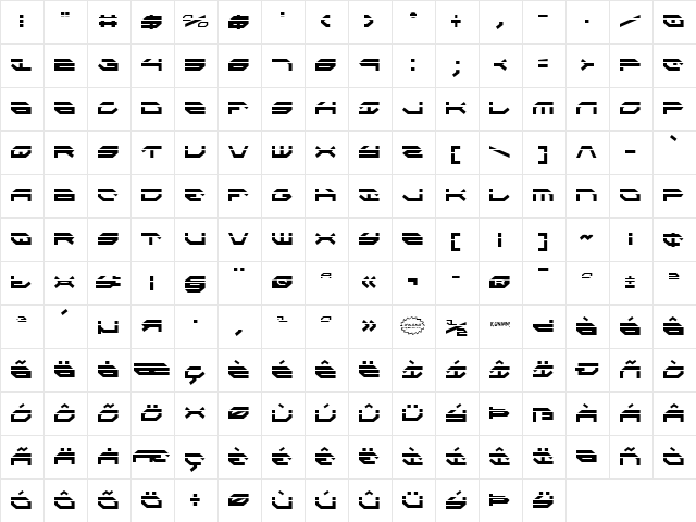 Taskforce Laser Condensed Condensed  glyph index