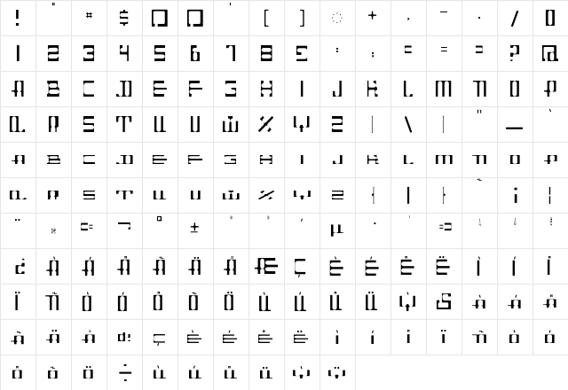 Dahgir SquareSmCaps  glyph index