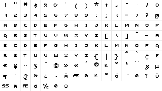 Unscreen Regular  glyph index