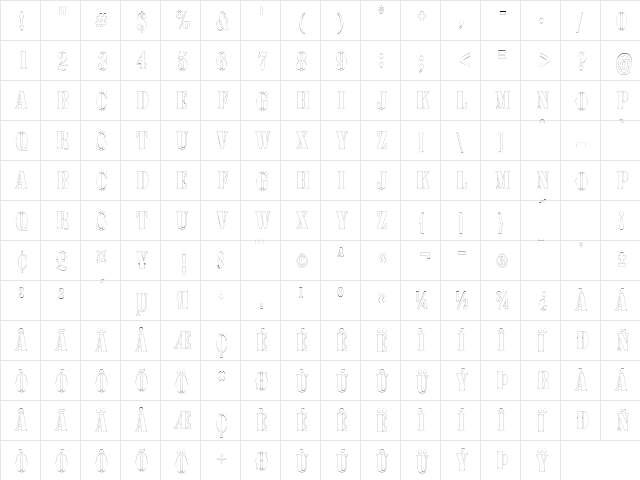 CargoOutlineCondensed Regular  glyph index