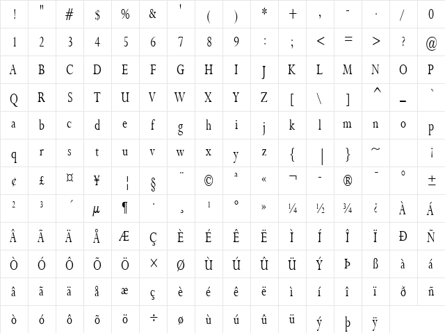 Rapid Thin Normal  glyph index