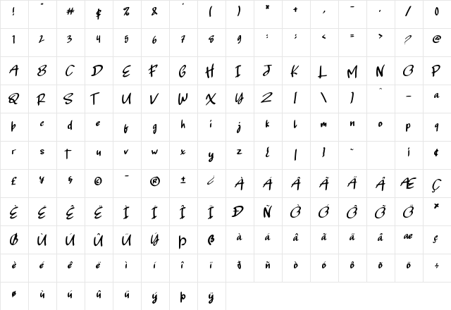 Brontoseno Regular  glyph index
