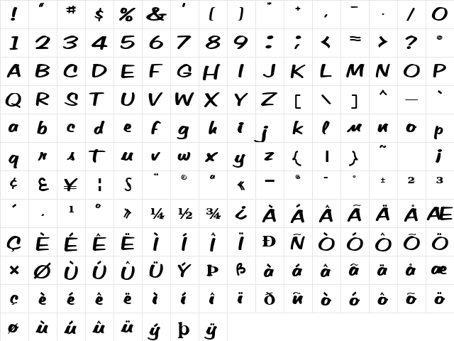 VoCab54 Bold  glyph index