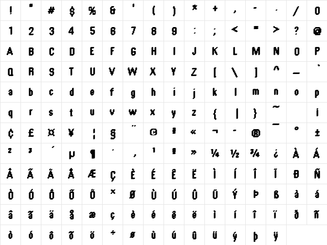 DTCRoughM59 Regular  glyph index