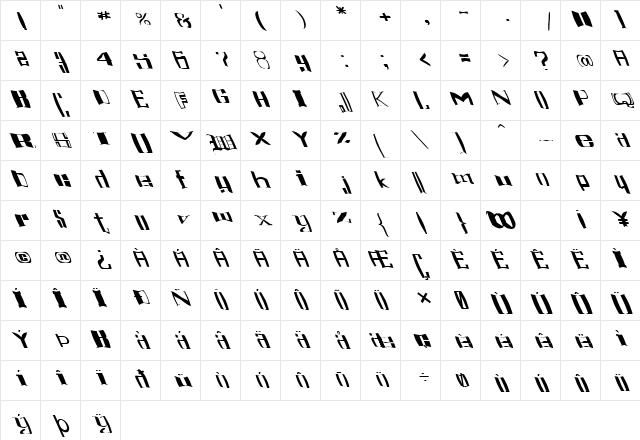 FZ WARPED 16 LEFTY Normal  glyph index
