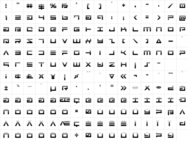 Avenger Haltone Regular  glyph index