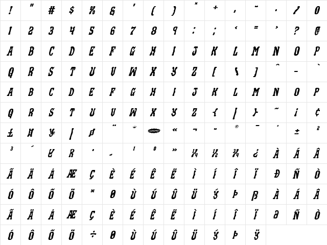 Black Gunk Expanded Italic Expanded Italic  glyph index
