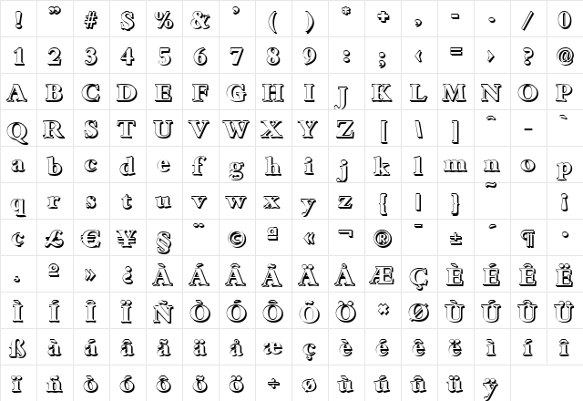 JoshuaBeckerShadow-ExtraBold Regular  glyph index
