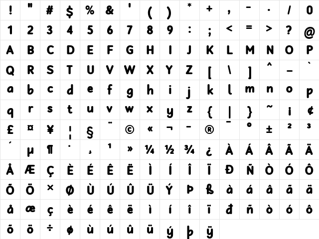 Robaga Rounded Black Regular  glyph index