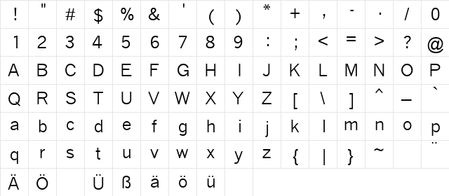 QuickType II Regular  glyph index