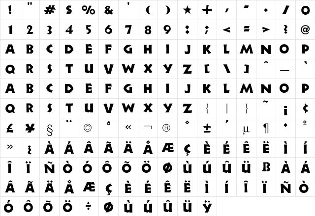 Neuland Font  glyph index
