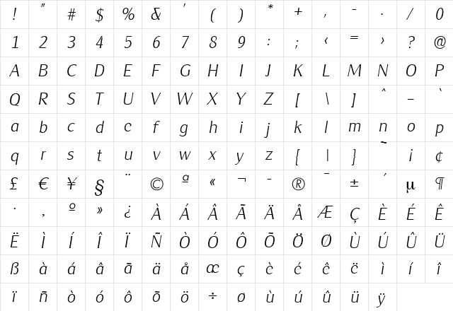AlexanderBecker-ExtraLight Italic  glyph index