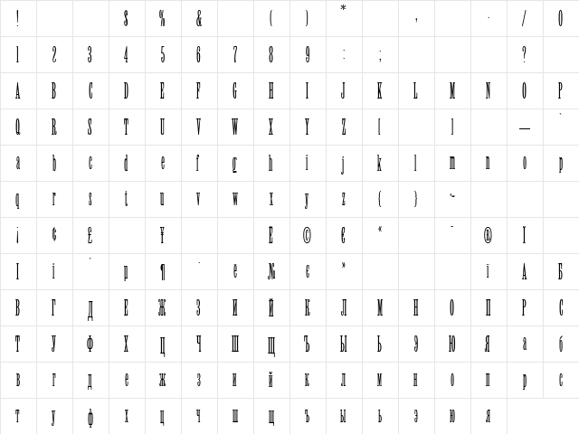 Viola Normal  glyph index