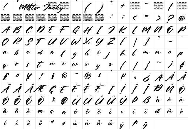Mister Jacky Personal Use Regular  glyph index