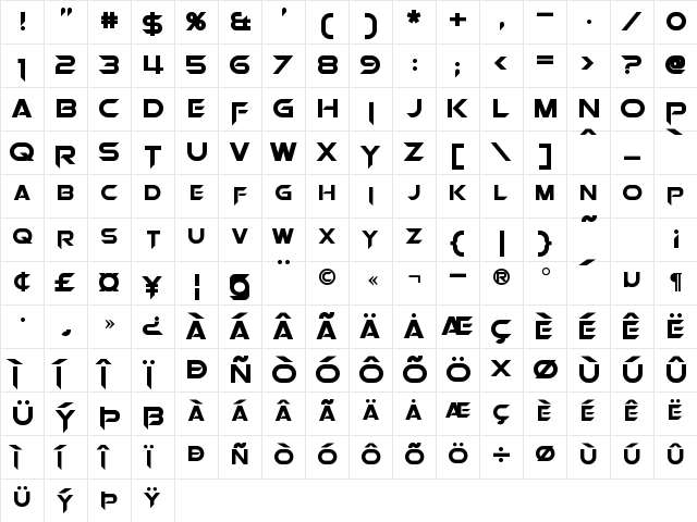 Orion Pax Bold  glyph index