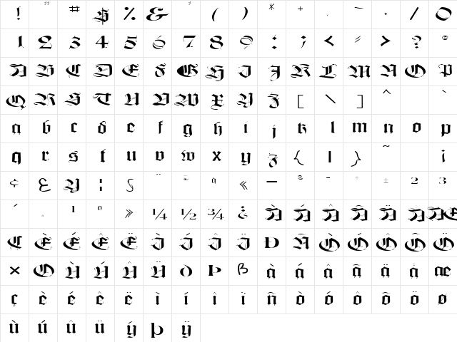 PonticoSSK Regular  glyph index