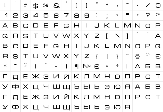 Micra Regular  glyph index