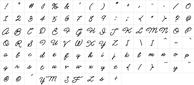 CCMatineeIdol Regular  glyph index
