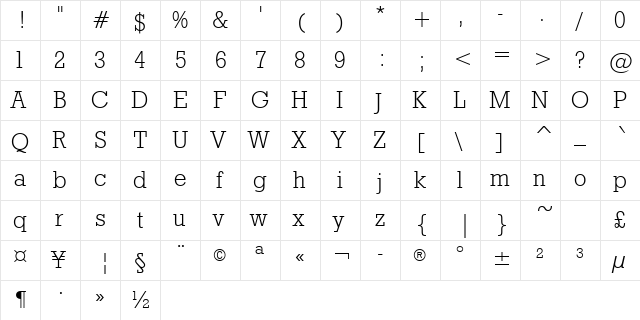 GeoSlb712Greek Lt BT Light  glyph index
