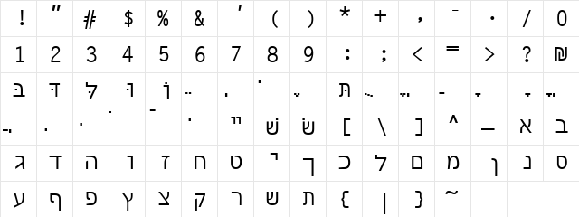 Hebrew7SSK Regular  glyph index