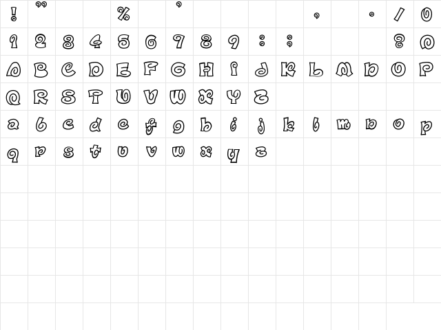 D3 Spiralism Outline Regular  glyph index