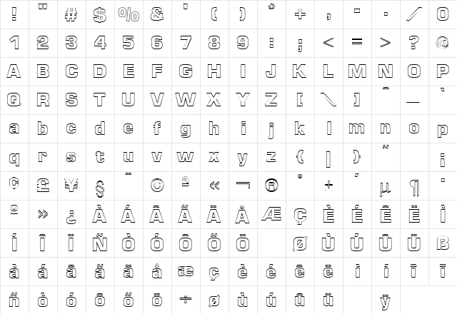 Euro Technic Outline Bold  glyph index