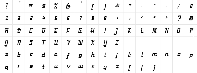 Techie Regular  glyph index