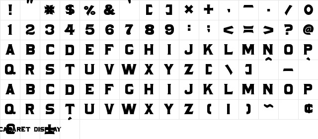 Cabaret Display Regular  glyph index