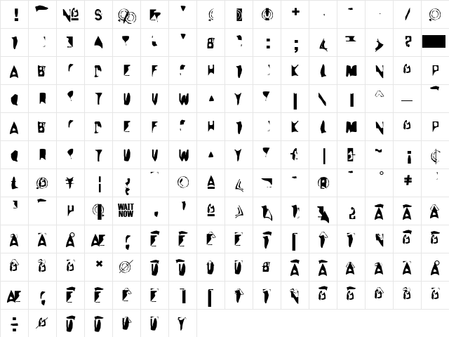 Sidewalker Regular  glyph index