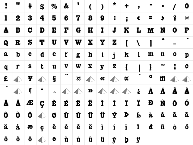 Giza OneThree  glyph index