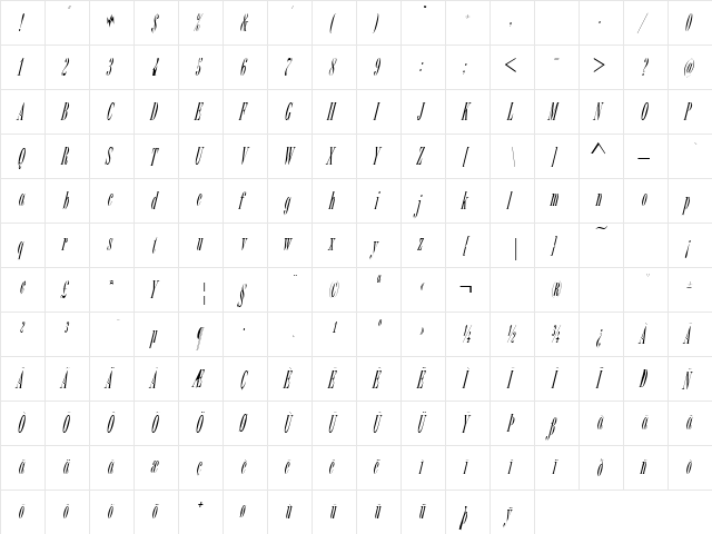 Bordeaux ICG Italic  glyph index