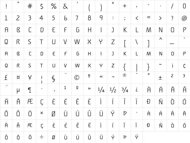 Alega-LightSmallCaps Regular  glyph index