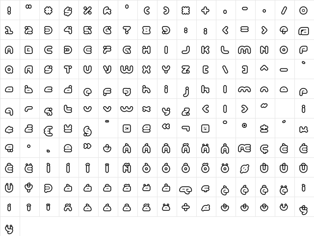 DeliciousOutline Regular  glyph index