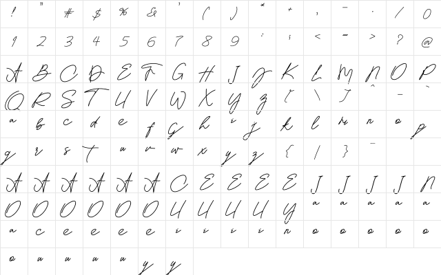 Hatalysha Regular  glyph index