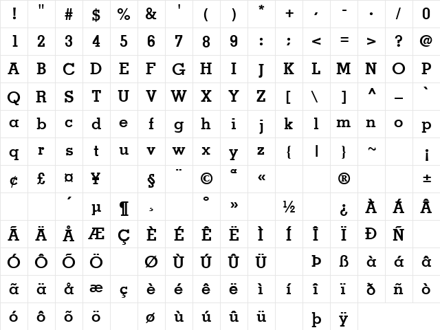 Treaties 2 Regular  glyph index