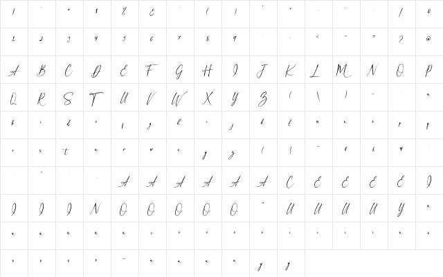 Beloved Collection Regular  glyph index