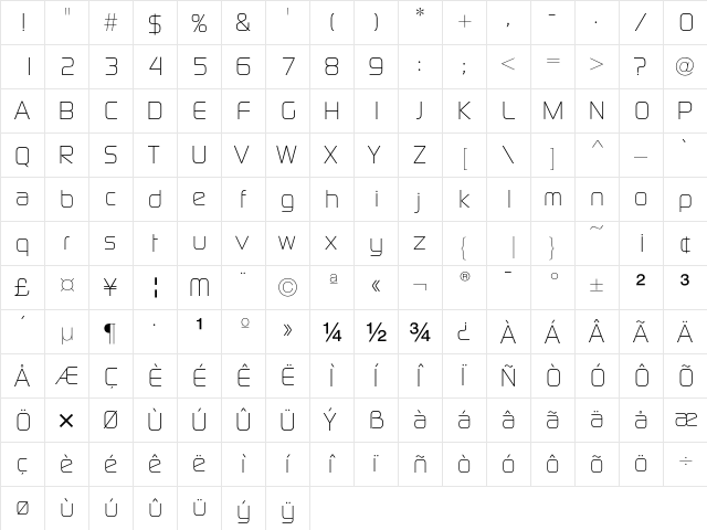 Digital Lgt  glyph index