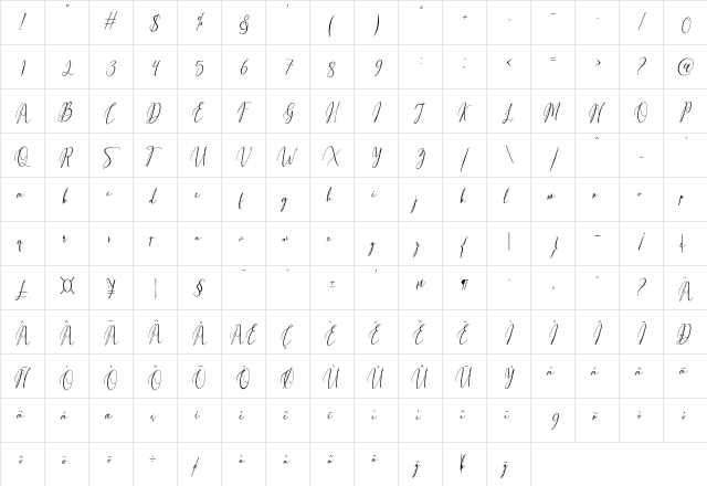 Fiolenita Script Regular  glyph index