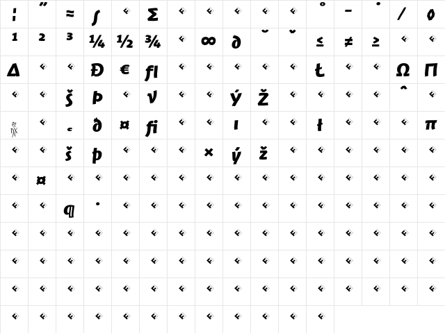 Jambono-BoldExpert Regular  glyph index