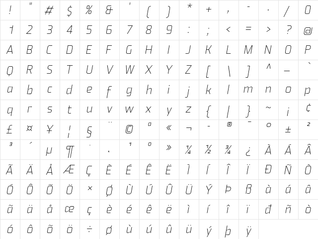 Fishmonger ET Italic  glyph index