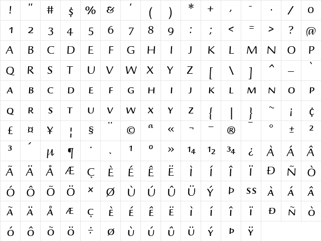 Briem Script MM Regular  glyph index