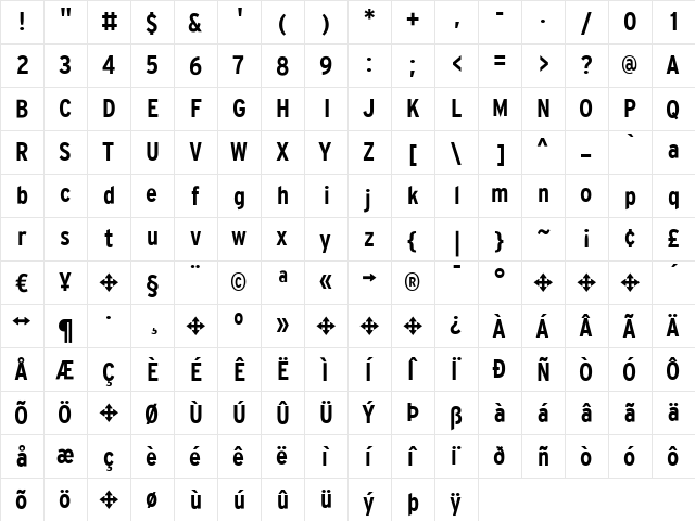 InterstatePlus Regular  glyph index