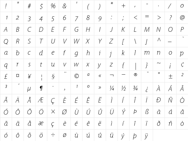 Grandesign Light It  glyph index
